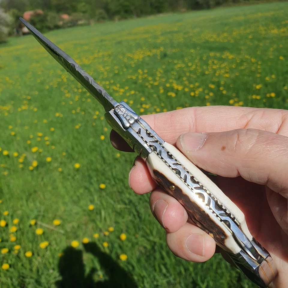 Damastmesser Jagdmesser Laguiole Hirschhorngriff Klappmesser  21 cm rostfrei T10 - Bild 3 von 4