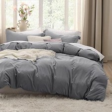 BEDSURE Grey Duvet Cover Full Size - Soft Prewashed Full Duvet Cover Set, 3