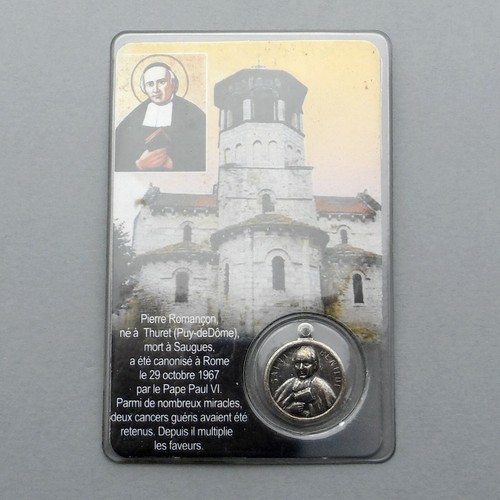 Tarjeta sagrada religiosa vintage. San Benildo Román, canonizado 1967. Medalla. - Imagen 1 de 5