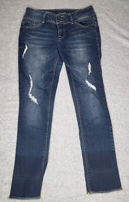Evermore Denim Jeans Women 7 Blue dark wash capri rolled hem distressed mid rise