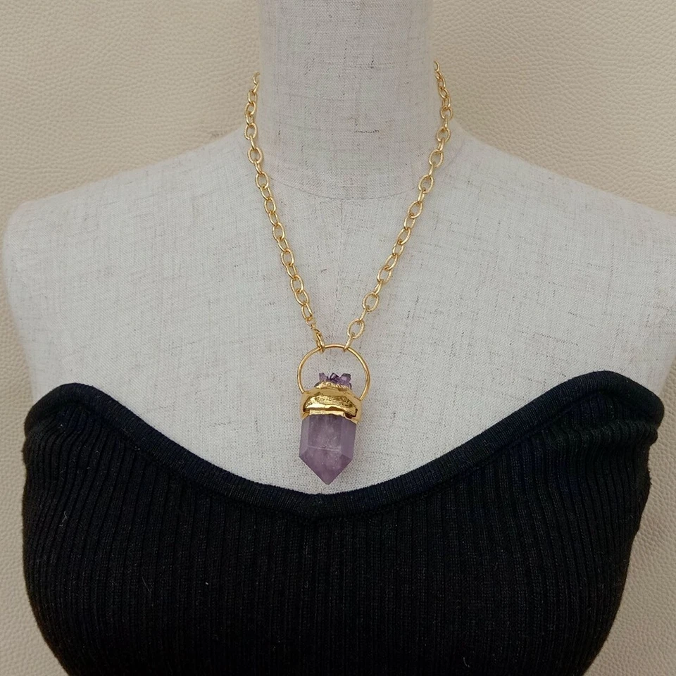Граненый аметист друзы точка подвеска цепочка ожерелье 17,5" - Изображение 3 из 4
