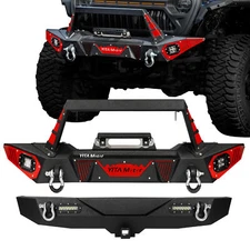 Front or Rear Bumper for 2018-2025 Jeep Wrangler JL w/ Winch Plate LED Lights