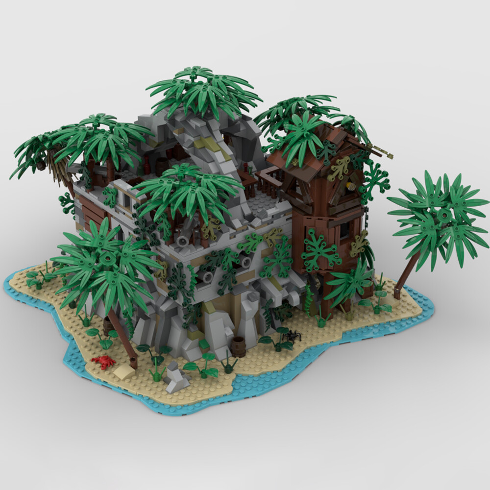 MOC-145588 Secret Base on an Island with Detailed Interior 2381 Parts Gift