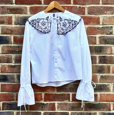 Embroidered Blouse Peter Pan Collar Blouse H&m H&M Size S/M