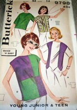 LOVELY VTG 1950s TOPS BUTTERICK Sewing Pattern 14/34 FF
