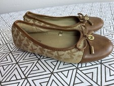 Michael Kors Fatima Ballet Flats Slip On Shoes Tan Monogram Toddler Size 12