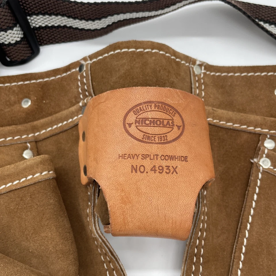 Vtg Nicholas Heavy Split Cowhide Handyman Leather Tool Belt 493X Pouch Carpenter - Image 4 of 4