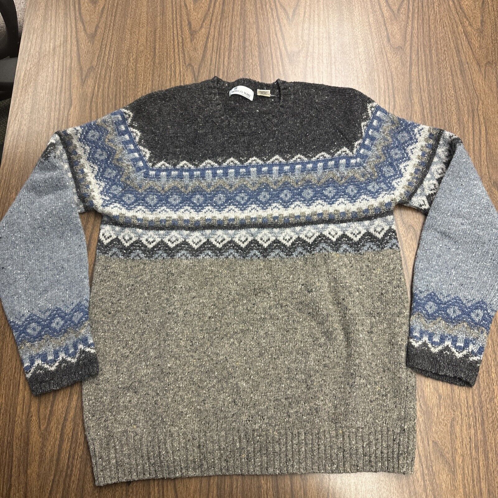 Borgo Masi 80% wool 20% Nylon Round Neck Gray Sweater Made ITALY Sz Large