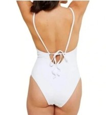Andie Swim Women's XL The Paloma Rib 1pc Swim Suit White NWT Cheeky Padded