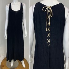 Women's 6 Shore Road Lace Up Back Large Black Stretchy Maxi Shift Tank Dress