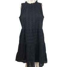 LOFT - WOMEN'S SMALL TALL - BLACK EYELET SLEEVELESS RUFFLE DRESS