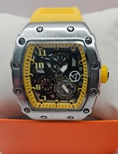 Men's Fashion Quartz Watch Wristwatch Yellow Silicone Band Waterproof