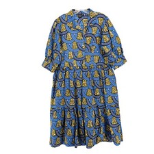 THE OULA COMPANY Tiered Dress Blue Printed Puff Sleeve EUC Size MEDIUM