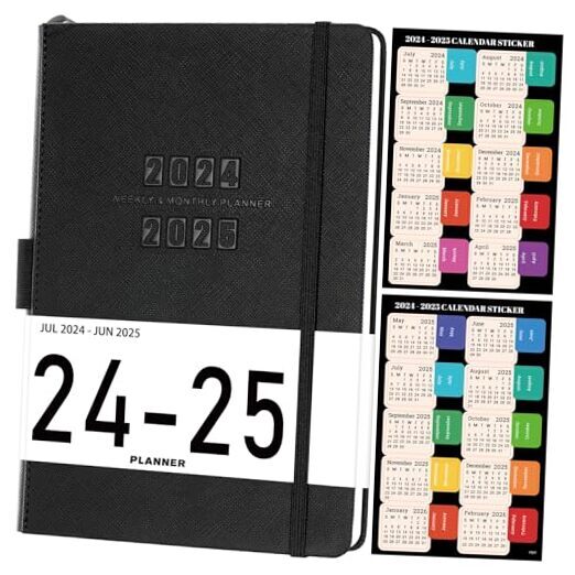 Planner 2024-2025 - 12-Months 2024-2025 Planner Weekly and Monthly, July Black