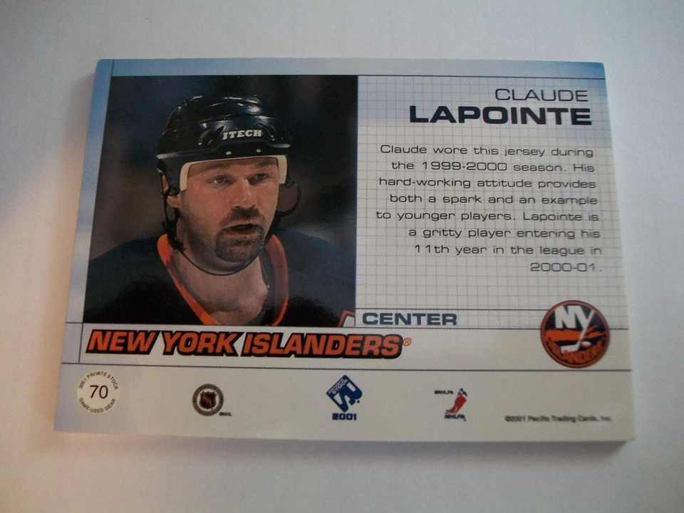 2000-01 PACIFIC PRIVATE STOCK GAME GEAR CLAUDE LAPOINTE 3 COLOR ISLANDERS PATCH - Image 2 of 2