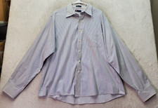 Chaps Dress Shirt Men's Sz 17.5 Blue Tan Pinstripe Regular Fit Twill Button Down