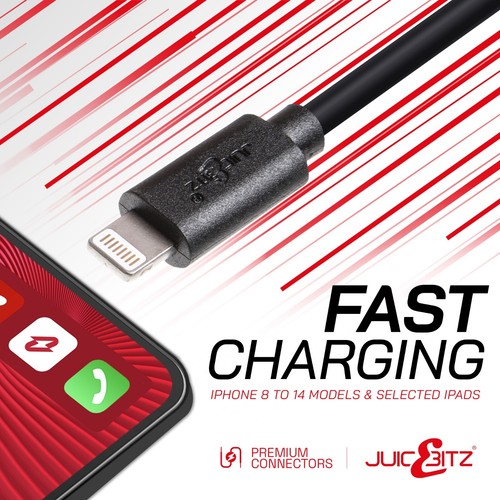 JuicEBitz® USB Fast Charger Cable for iPhone 7 8 X XS XR 11 12 13 14 Pro iPad - Picture 35 of 162