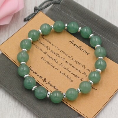 GRÜNER AVENTURIN Armband Stretch Fit Handarbeit + Geschenktüte & Karte Edelstein 6/8 mm