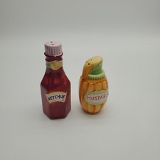 Vintage Salt and Pepper Ceramic Ketchup and Mustard Shakers
