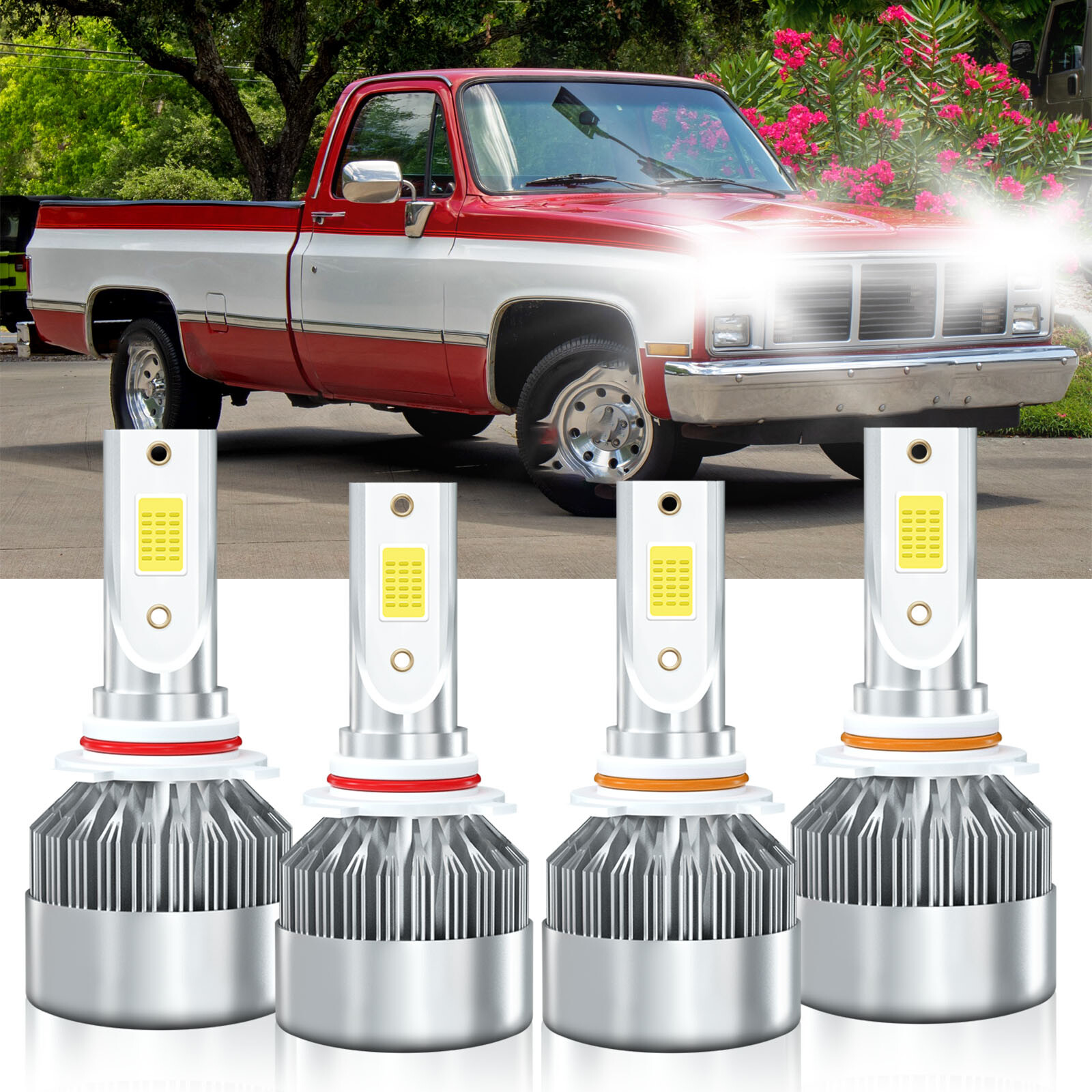For GMC R3500 1988-1991 LED Headlight Bulbs 9005 9006 High Low Beam Kit 6000K