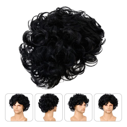 Short Curly Wig Man Bun Wig Fluffy Man Wigs Bang Man Bun Wig eBay
