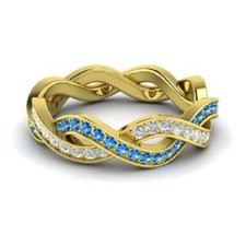 1.08 Ct Real Round Cut Topaz  Diamond Engagement Eternity Band 14k Yellow Gold