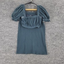 Montce Set XS Crochet Manga Abullonada Top Cubierta Falda Azul Verano Boho Resort