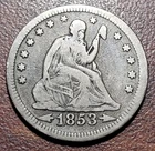 1853 Seated Liberty Quarter ARROWS & RAYS Orig. Toning FINE No Issues Type Coin