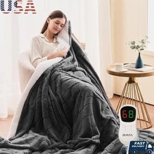 Heated Blanket Faux Fur Sherpa 10 Heat Levels Energy Saving Machine Washable New