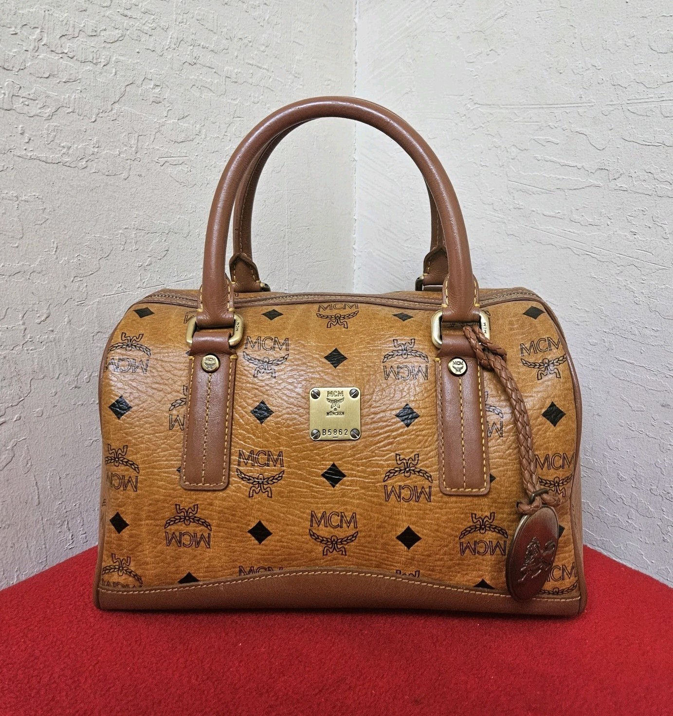 MCM Cognac Boston Handbag Satchel AUTHENTIC Marcos Salamanca