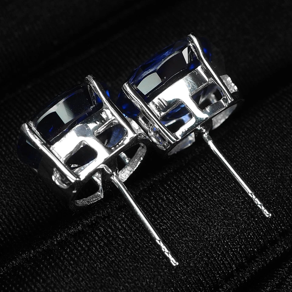 珍贵皇家蓝色蓝宝石 14.50 克拉 925 纯银白金耳环 — 第 4/4 张图片