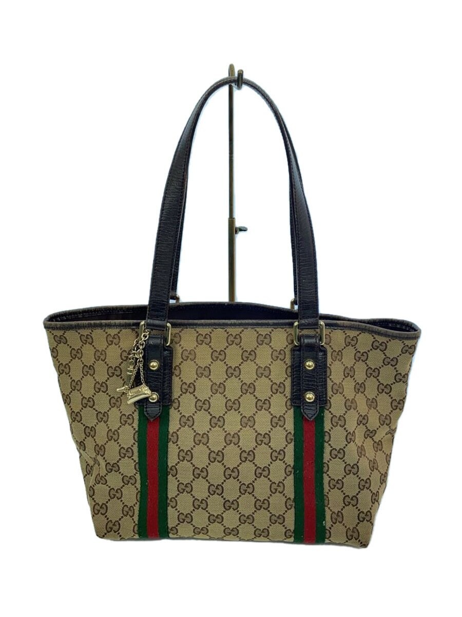 GUCCI GG Canvas Sherry Line Tote Bag in Brown with All-Over Print