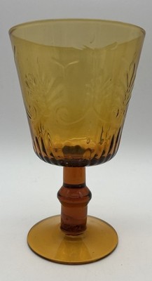Vintage Amber ''Circleware'' Glass Water Wine Goblet Made in China Fleur de lis