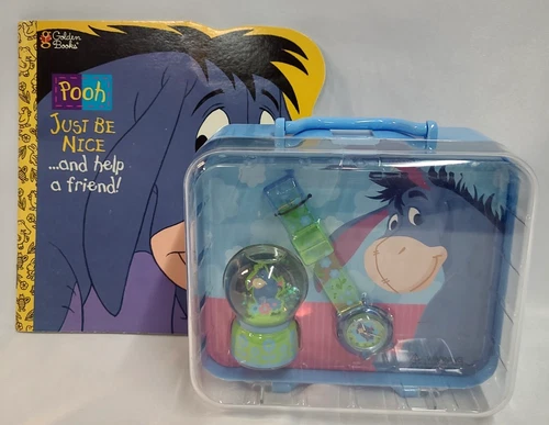 NEW RARE Vintage EEYORE Watch Set with Snow Globe in Case Box