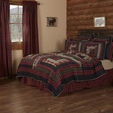 Rustic King Quilt Red Patchwork Cumberland Chambray Bedroom Decor VHC Brands