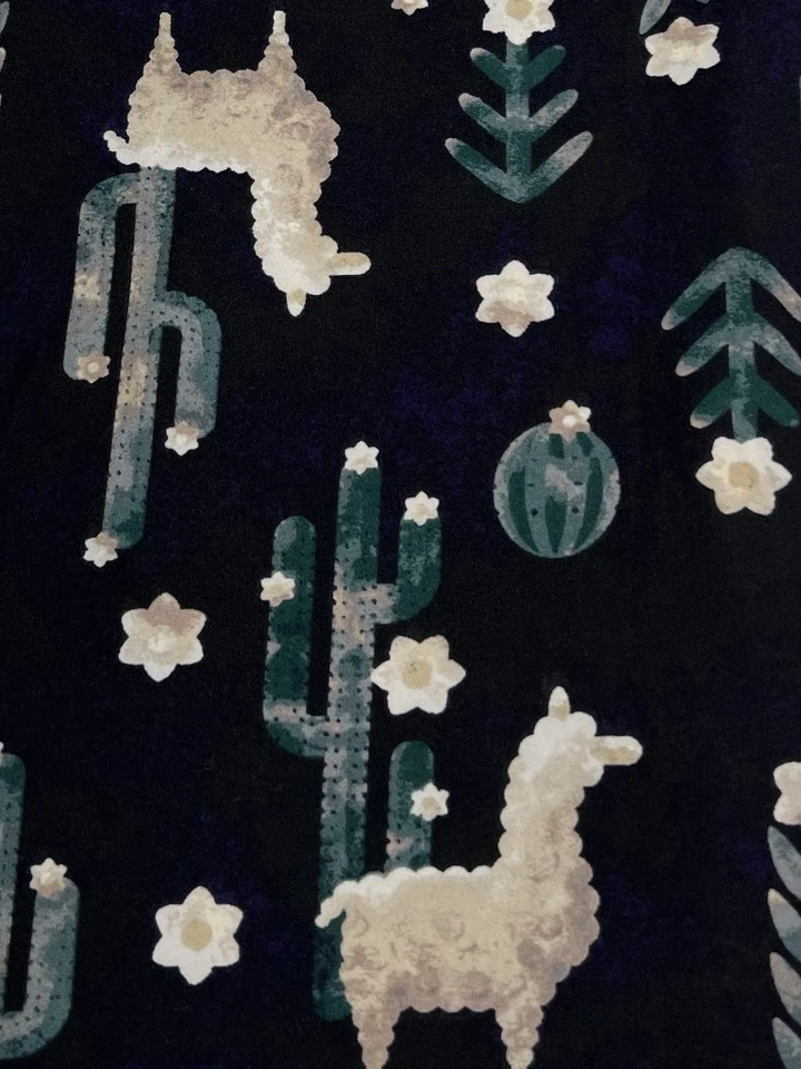 Leggings LuLaRoe TC Alto Curvilíneo Animal NEGRO Alpaca LLAMA Acuarela Cactus Ranch Foto 2 de 4