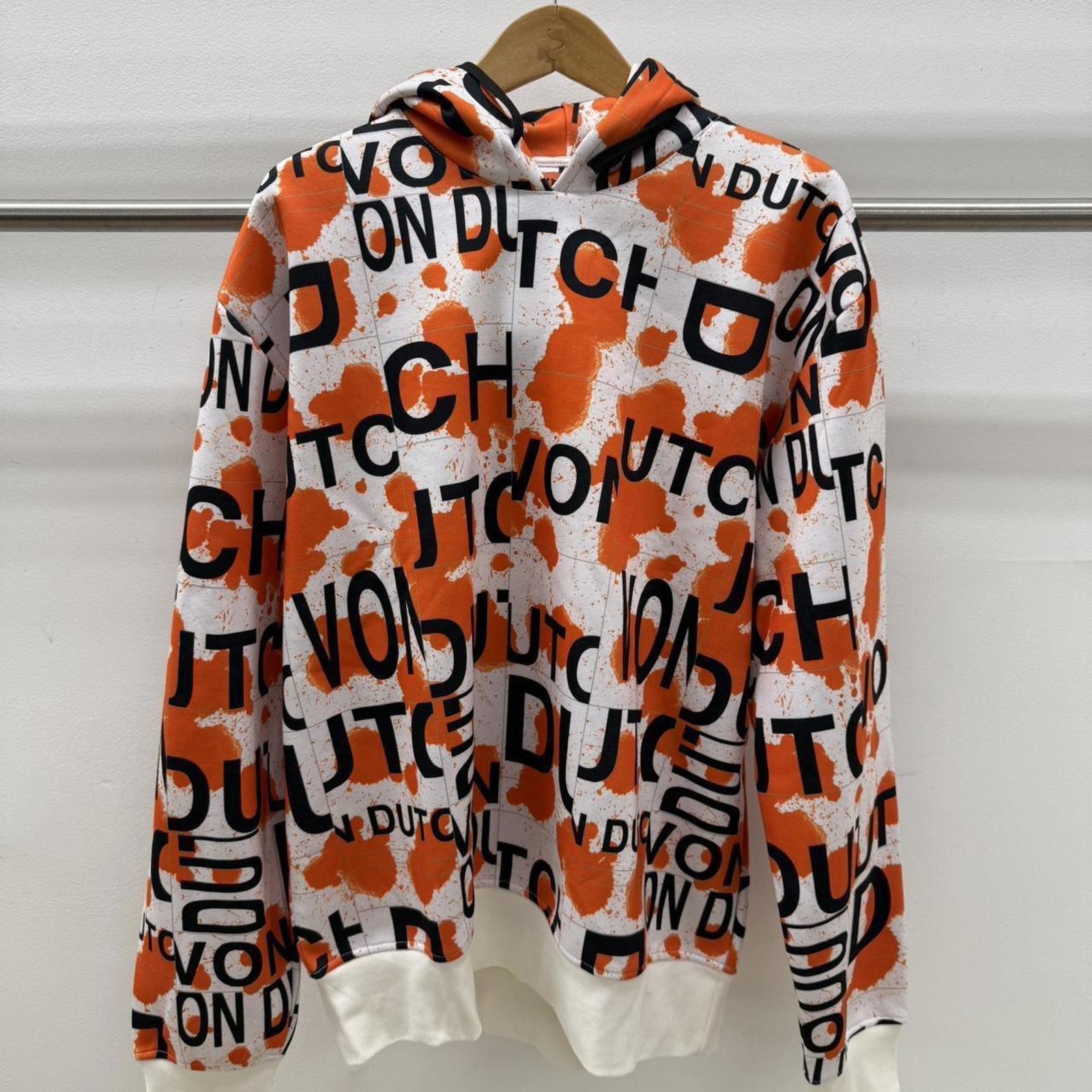 Von Dutch Unisex Orange White Logo Hoodie (Large) – Made in Italy