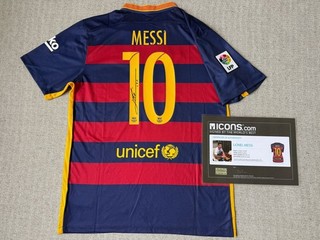 Lionel Messi Signed FC Barcelona 2015/16 Home Autographed Jersey / Icons COA.