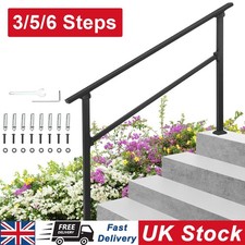 3/5/6 Steps Handrails for Outdoor Step Adjustable Porch Railing for Stairs Black