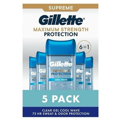 Gillette 6 in 1 Deodorant Clear Gel Antiperspirant, Cool Wave, 3.8 oz., 5 pk.