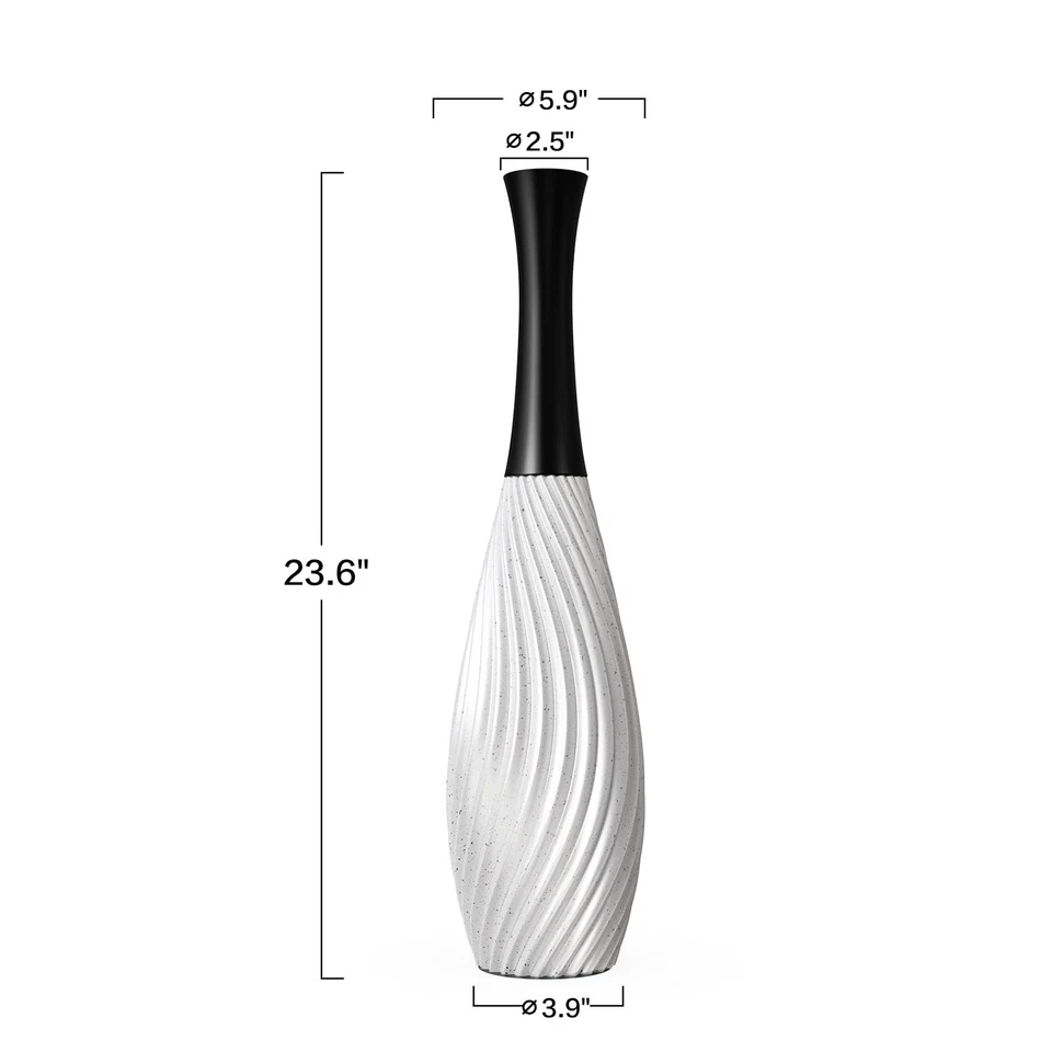 Jarrones altos plateados de 23,6" - Jarrón de piso alto lágrima cuello negro con textura V... Foto 3 de 4