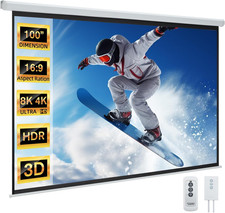 Projector Screen Motorized 100" 16:9, 4K 3D HD Electric Projector Screen Wall Mo