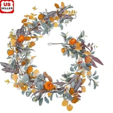 Lighted Fall Leaf Garland Eucalyptus Pumpkins Autumn Decor Home Outdoor Events