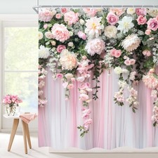 Pink Shower Curtain 60Wx72H Girly Spring Blossom Romantic Flower Bath Curtain...