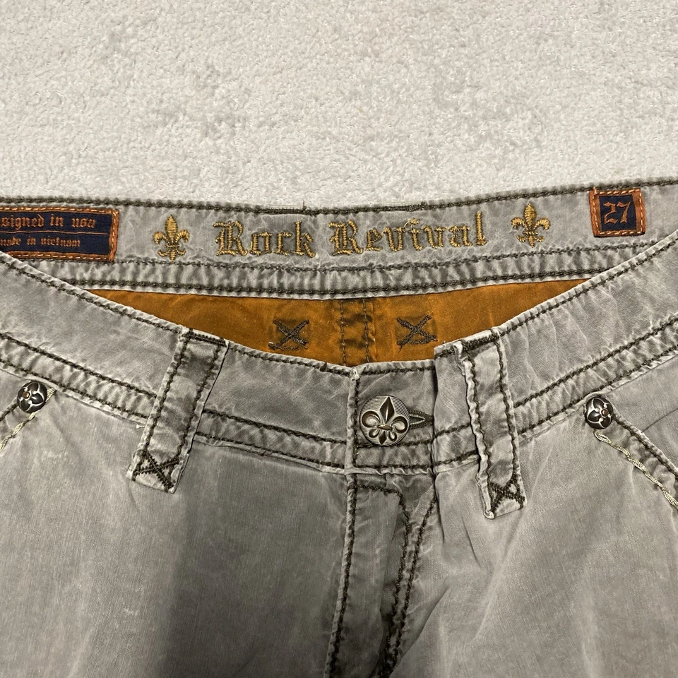 Pantalones capri Rock Revival para mujer 27 gris pizarra carga adornado Y2K corbata para piernas Foto 2 de 4