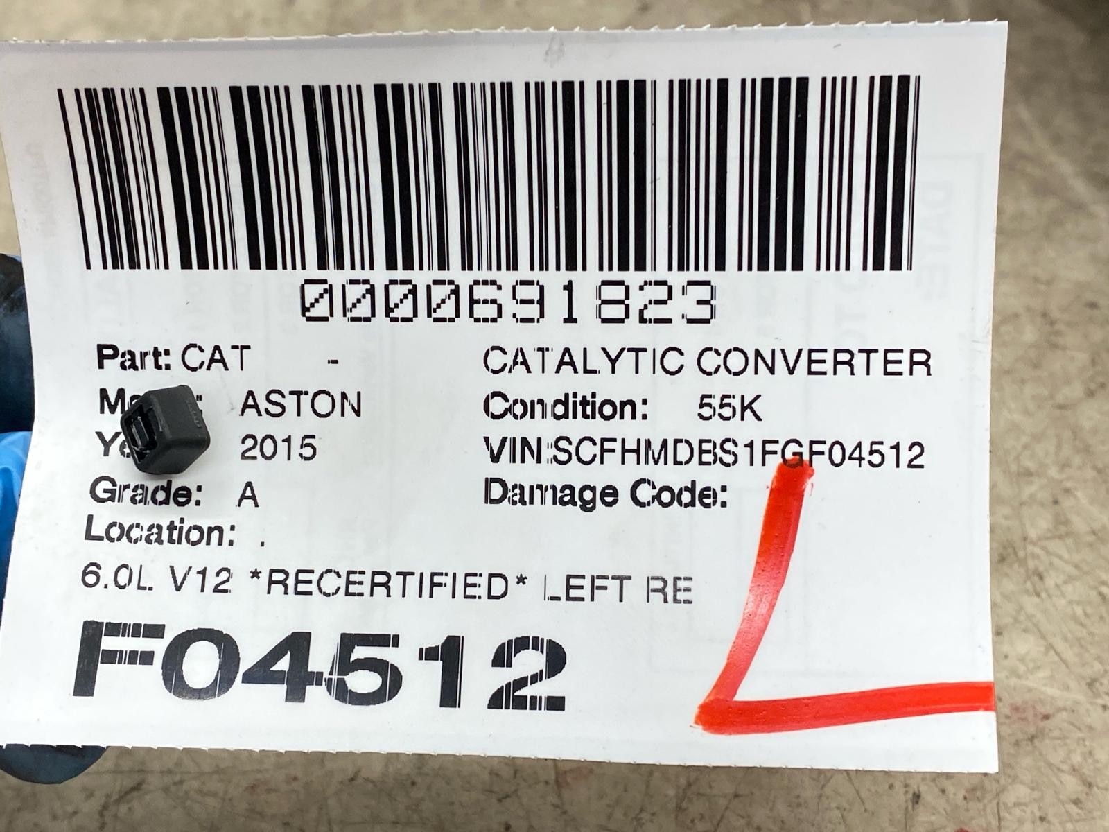 2015 ASTON MARTIN RAPIDE 6.0L V12 *RECERTIFIED* LEFT REAR CATALYTIC CONVERTER