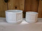 Lot of 2 Vintage White Milk Glass Tribal Pattern Octagon Planters