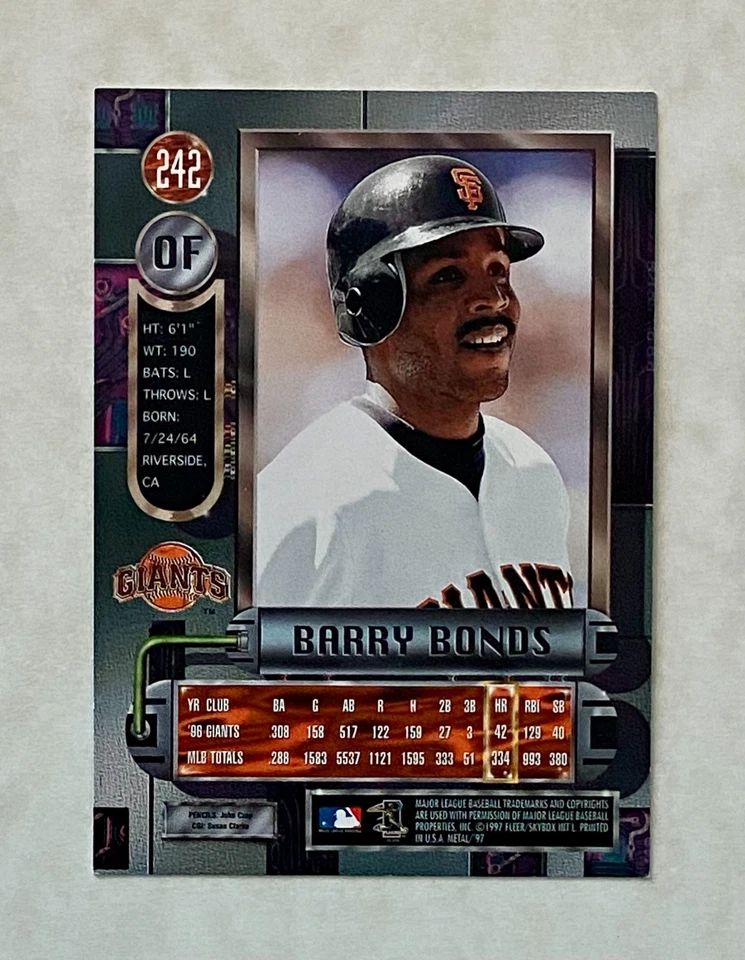 Skybox Metal Universe 1997 - Barry Bonds #242 foil front. Foto 2 de 2