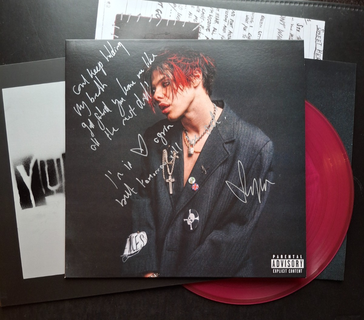 YUNGBLUD LP SIGNED /AUTOGRAPH WITH HIS HANDWRITTEN LYRICS .WITH