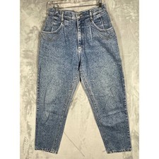 Vintage Lee Acid Wash High Waisted Pleated Tapered Mom Jeans Blue 11 PET USA